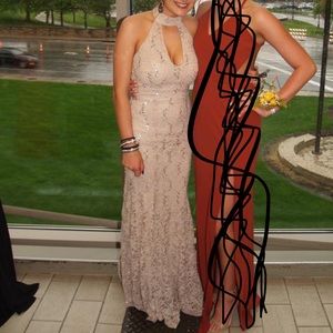 Light brown/Tan V-Neck Prom Dress
